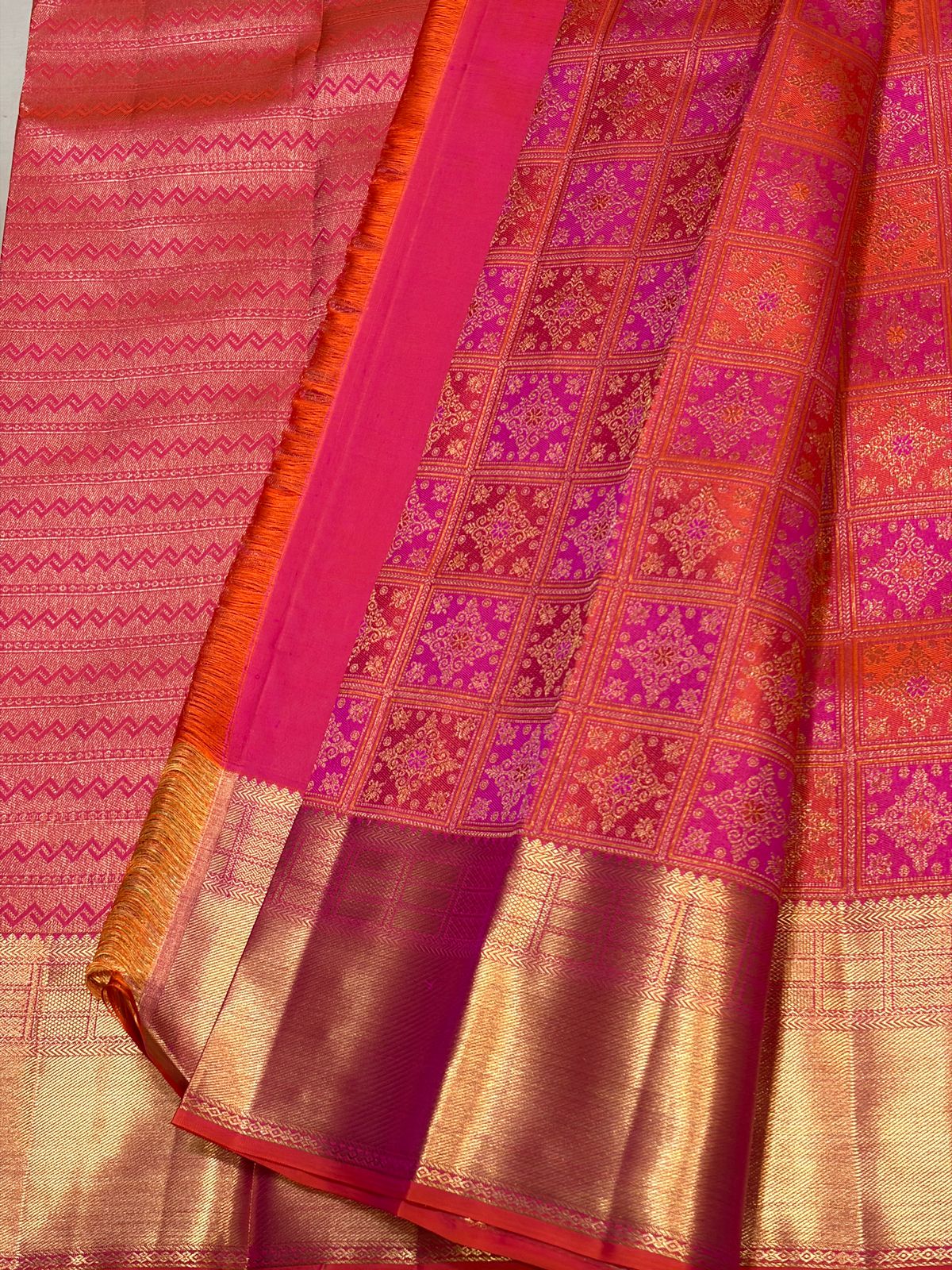 Ruby Pink Brocade Kanchipuram Bridal Silk Saree